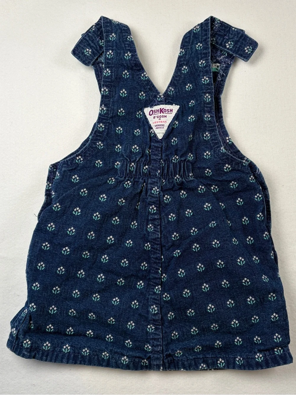 VTG Oshkosh B’Gosh‎ Vestbak Skirtall All Over Floral Denim 24M AOP Overall Dress